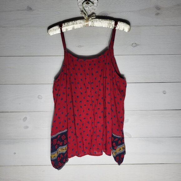 Abercrombie & Fitch Red Blue Boho Cold Shoulder Flowy Sequin Paisley Tassel Top. - Picture 5 of 7